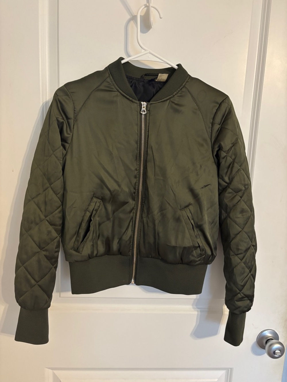 H&M Olive Green Quilted-Sleeve Bomber Jacket